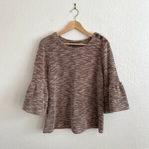 Anthropologie Sunday in Brooklyn Textured Knit Top Flare Sleeve Sweater Brown XL